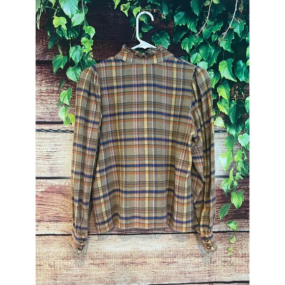 Sezane Coline Shirt Folk Check Print Size French 34 US 2 Western Ruffle Plaid - Picture 6 of 11